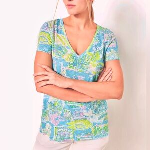Lilly Pulitzer The Honda Classic Etta V Neck Top Size L